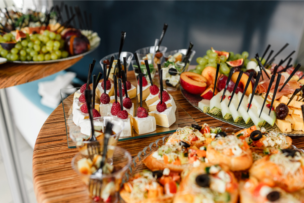 Colorful fruit skewers arranged on a tray