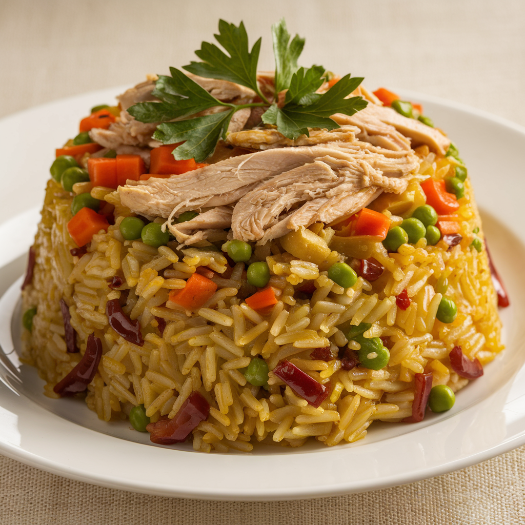 Arroz Imperial dish with chicken and vegetables