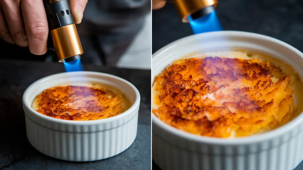  the caramelizing process for a crab brûlée (crab brulee recipe)