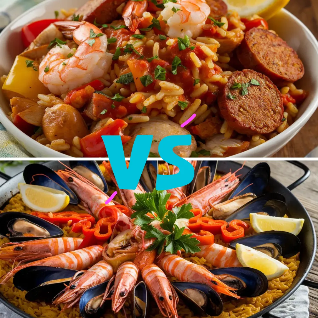 Jambalaya dish versus paella dish