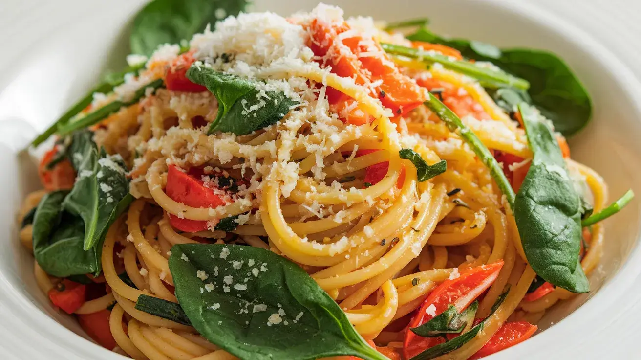 vibrant spaghetti primavera, tossed with fresh vegetables