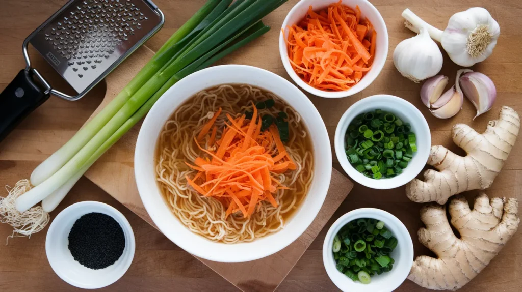 A Homemade Ramen Bowl With Ingredients