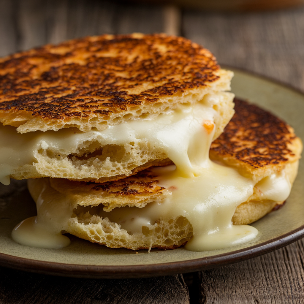 Close-up of arepas con queso, highlighting the golden crust and melted cheese filling