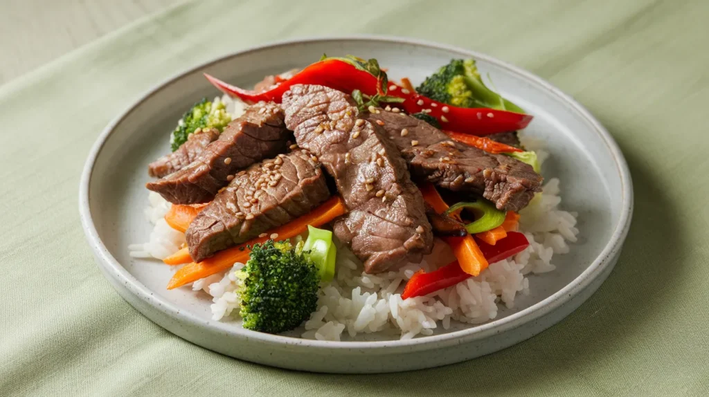 Final dish of beef stir-fry meal