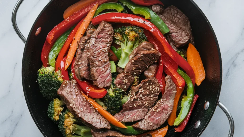 a colorful beef stir-fry