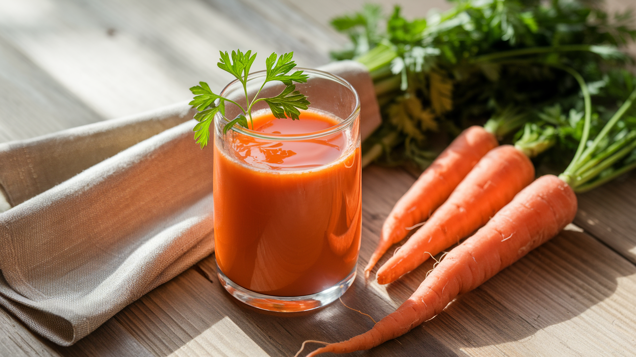 A vibrant glass of carrot juice garnished with parsley and fresh carrots beside it, setting the tone for the article