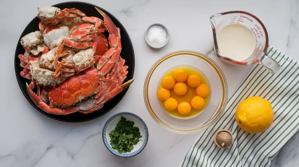 the ingredients for a crab brûlée recipe (crab brulee recipe)