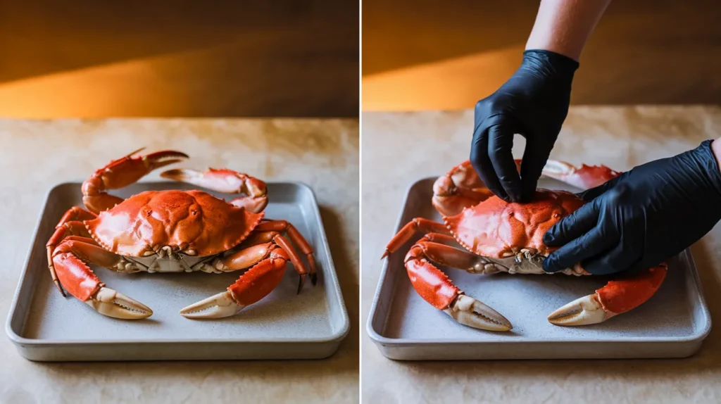  preparation of a cooked crab