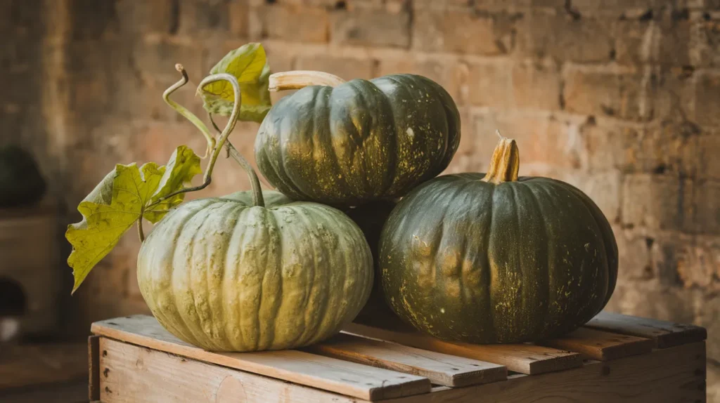 three green pumpkins (calabazas)