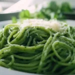 A Creamy Green Spaghetti with Poblano Peppers dish