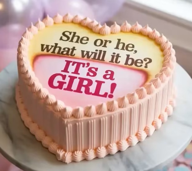 Top 10 Trending Cake Recipes of 2025 (With Gorgeous Variations) 7 Heart-shaped gender reveal burn away cake showing four stages, revealing "It's a Girl!"