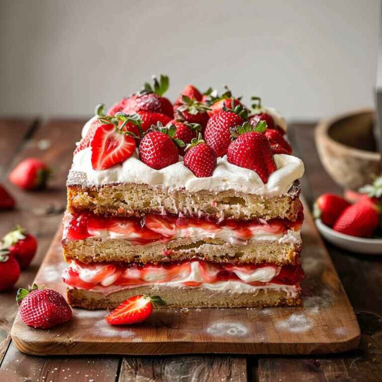 Top 10 Trending Cake Recipes of 2025 (With Gorgeous Variations) 11 Top 10 Trending Cake Recipes of 2025 (With Gorgeous Variations): Strawberry puree layer cake with whipped cream and fresh strawberries on a wooden table.