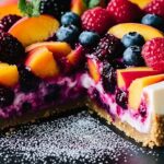 No-Bake Summer Berry and Peach Cheesecake – Easy & Creamy 3 Sliced no-bake cheesecake with berries and peaches on top